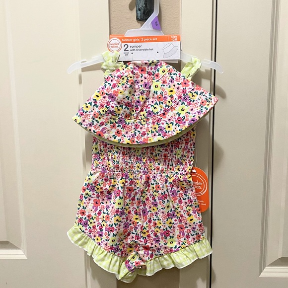 COPY - Wonder Nation girls 2pc Neon Floral Sleeveless Romper & bucket hat size … - Picture 10 of 16